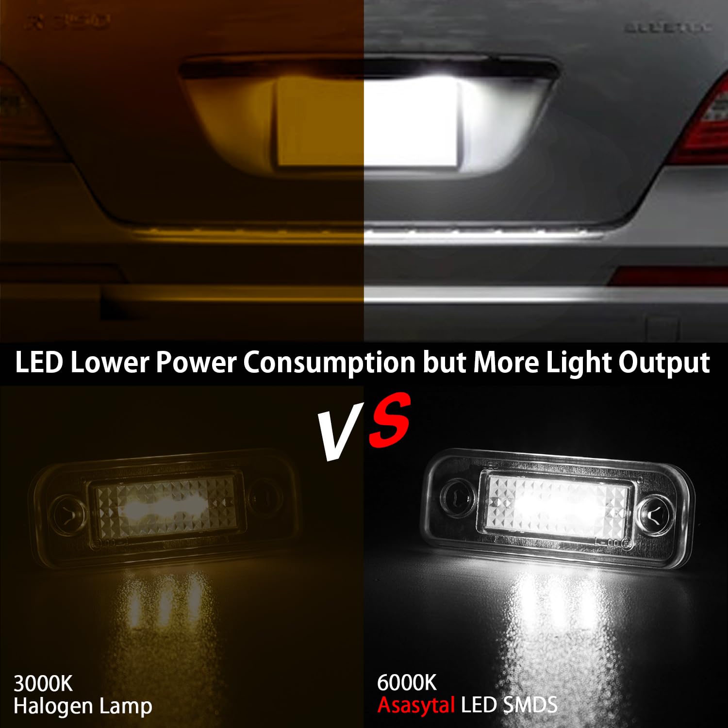 LED Kennzeichenbeleuchtung, Fehlerfrei Canbus Nummernschildbeleuchtung, SMDs 6000K Bright Weiß Lampen Kompatibel mit Mercedes-Benz C E CLS SLK CLASS W203 C219 W211 R171 usw., 2 Stücke