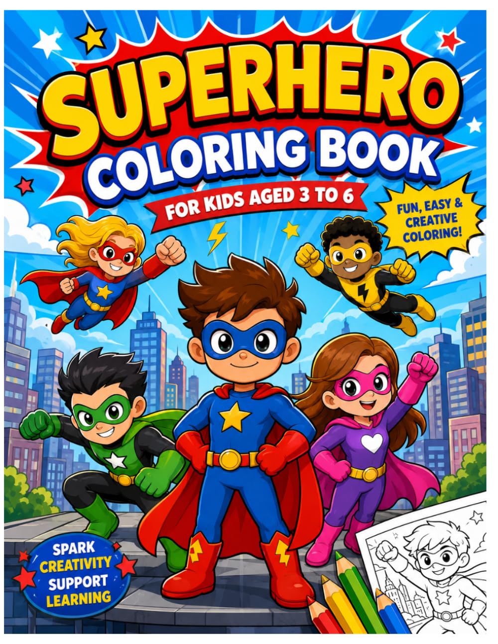 Super Hero Coloring Book for Kids Ages 3–4: Fun, Easy, and Creative Adventures