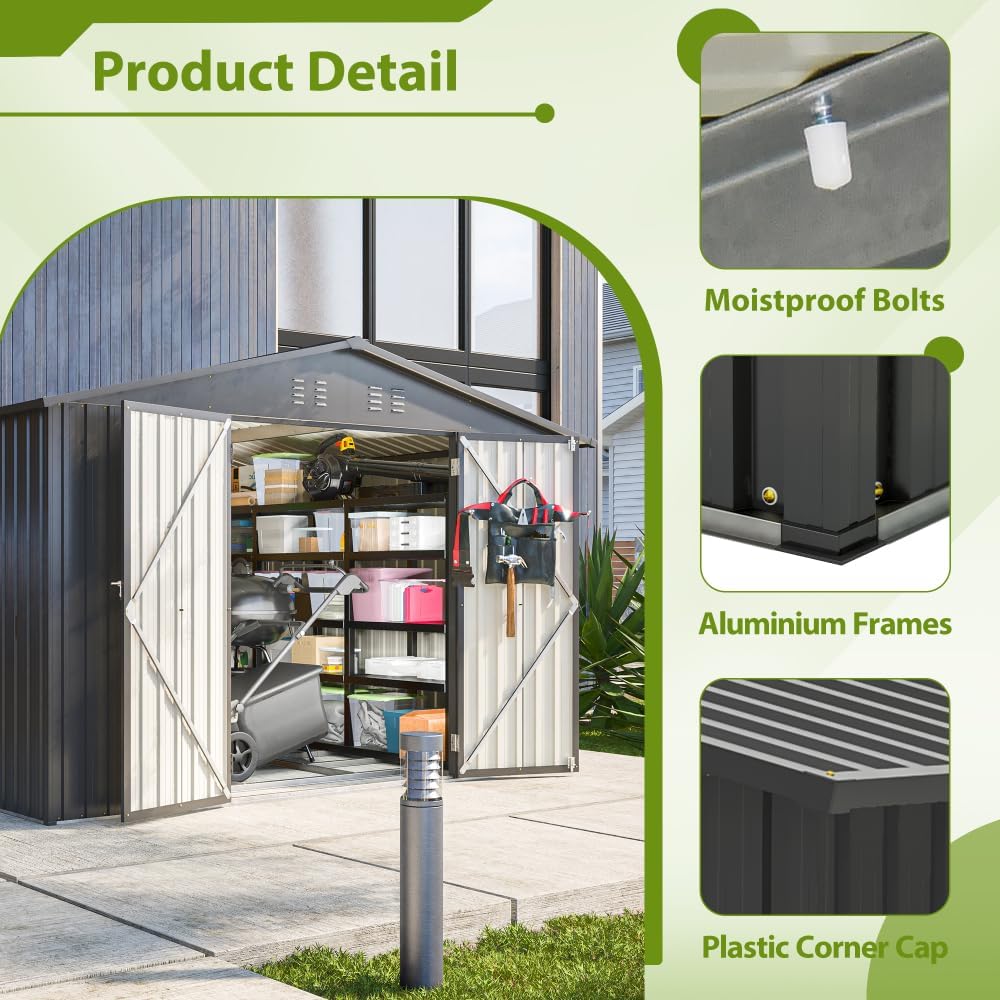 10X8 FT Metal Outdoor Storage Shed - Aesthetic Garden Tool Shed Lockable Doors for Patio Backyard Lawn Use