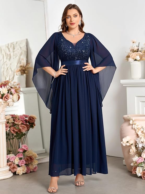MISSMAY Women's Plus Size Formal Gowns Cape Mother of Bride Wedding Dresses