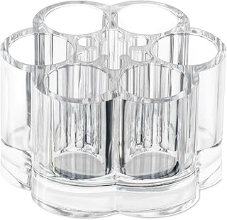 منظم تخزين مكياج اكريليك بتصميم وردة ودبوس طوق مع 7 فتحات فردية للفرش وطلاء الأظافر والزيوت العطرية الأساسية والايشادو مناسبة للتقديم للهدايا