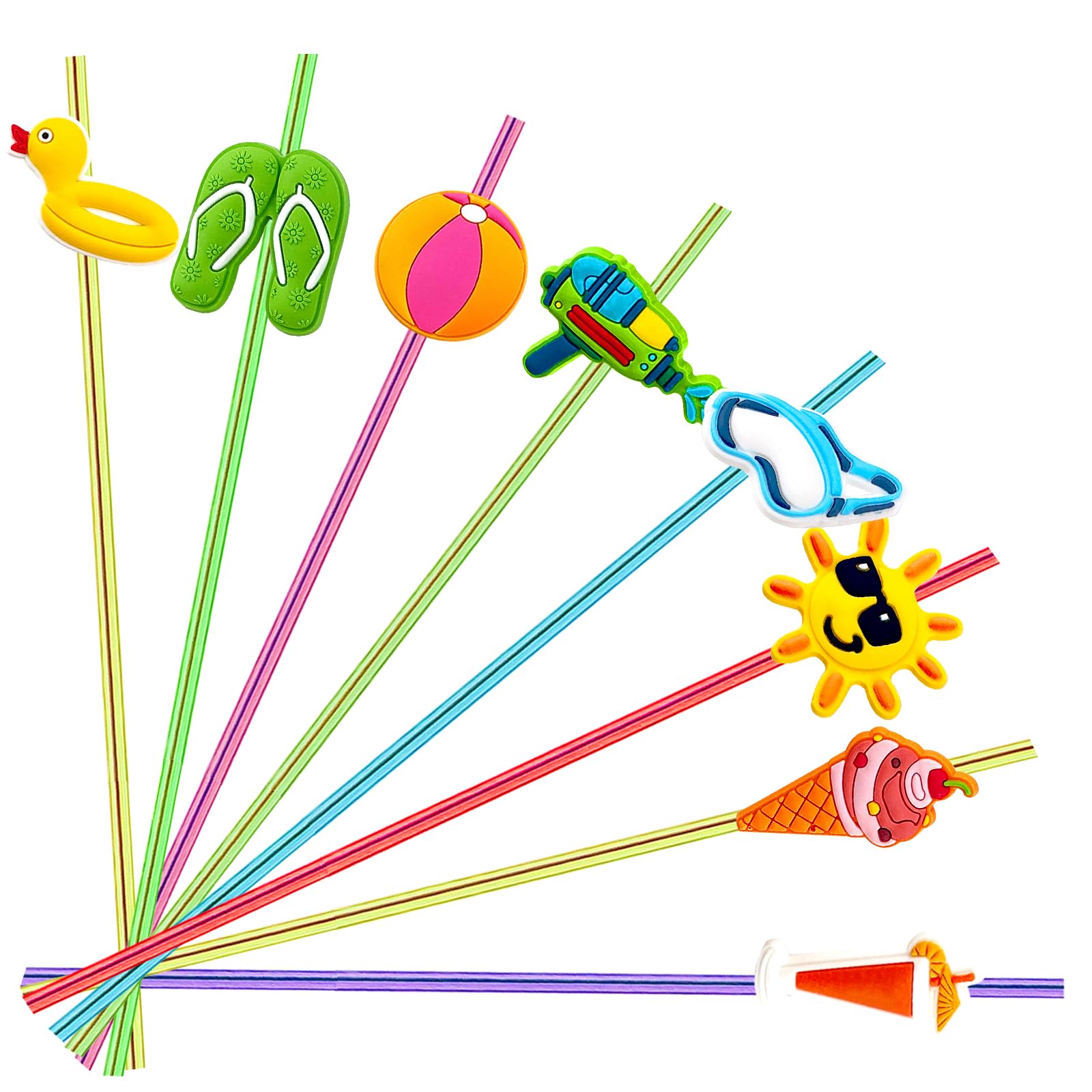 24 Beach Drinking Straws for Kids Beach Ball Pool Summer Birthday Party Supplies Favors Decorations with 2 PCS Cleaning Brushes