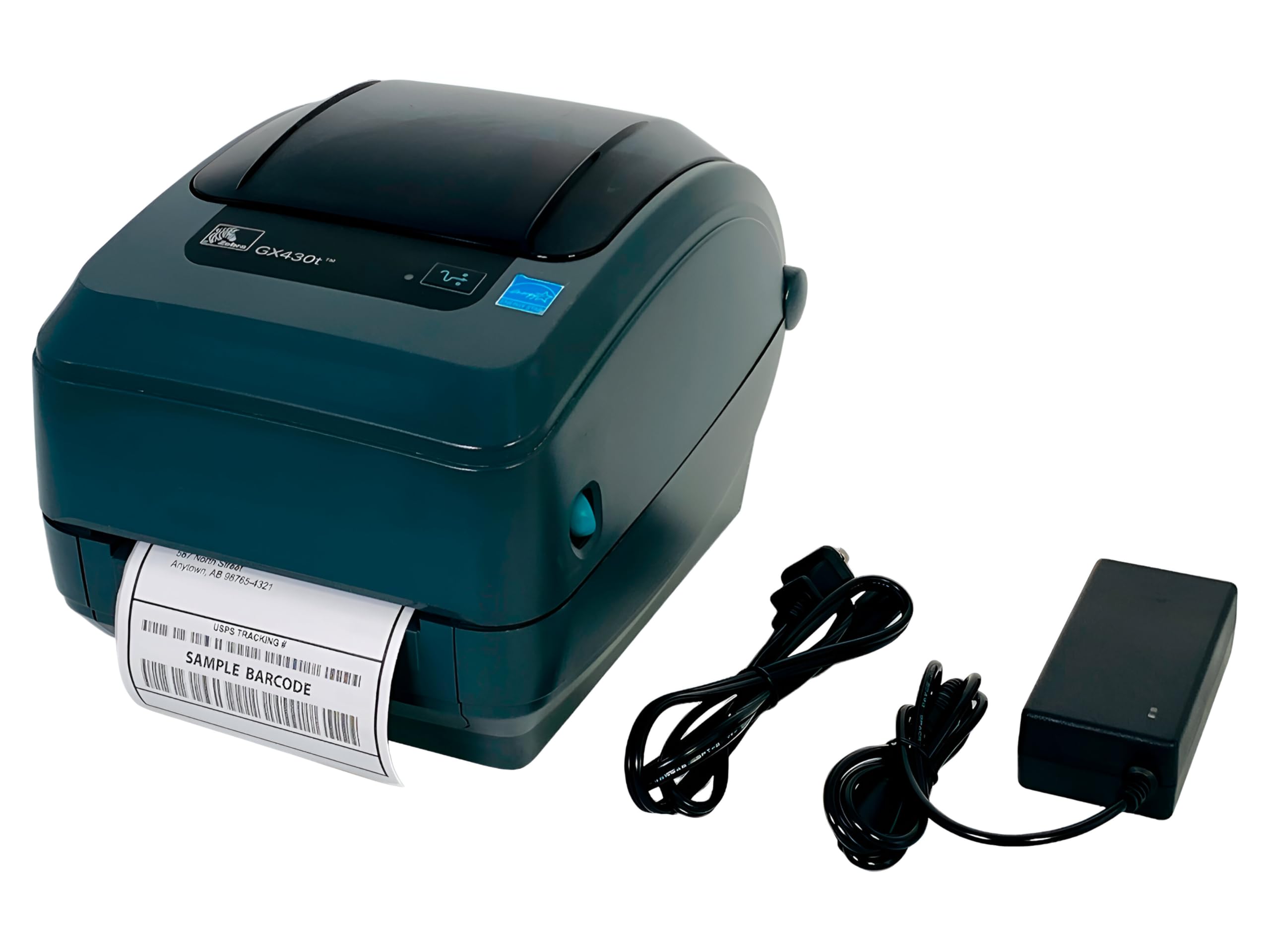 Zebra GX430T Thermal Transfer Label Barcode Printer 300 dpi USB Serial Parallel GX43-102510-00GA, Bundle with AC Adapter (Renewed)