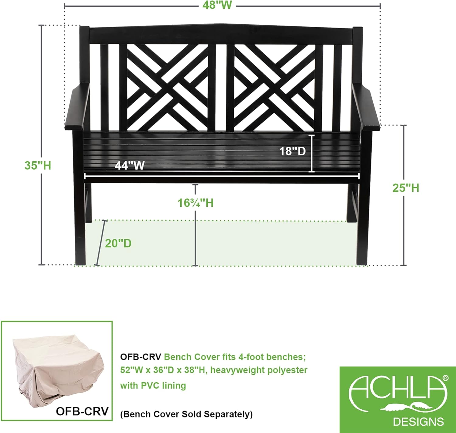 Achla Designs Fretwork Garden Bench, 4 ft Black