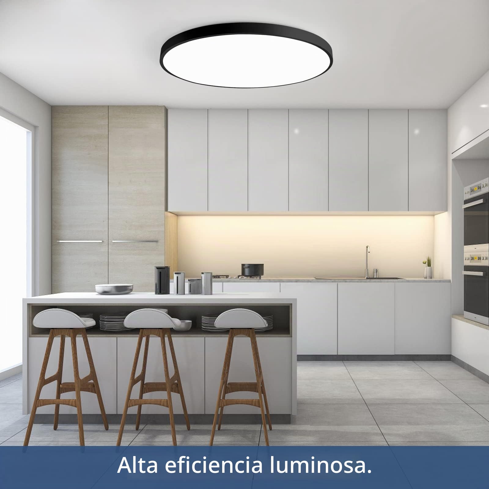 Lámpara de techo LED regulable planar negra 54 W con control remoto 3000K-6500K blanco cálido-frío luz diurna para dormitorio, habitación infantil y oficina