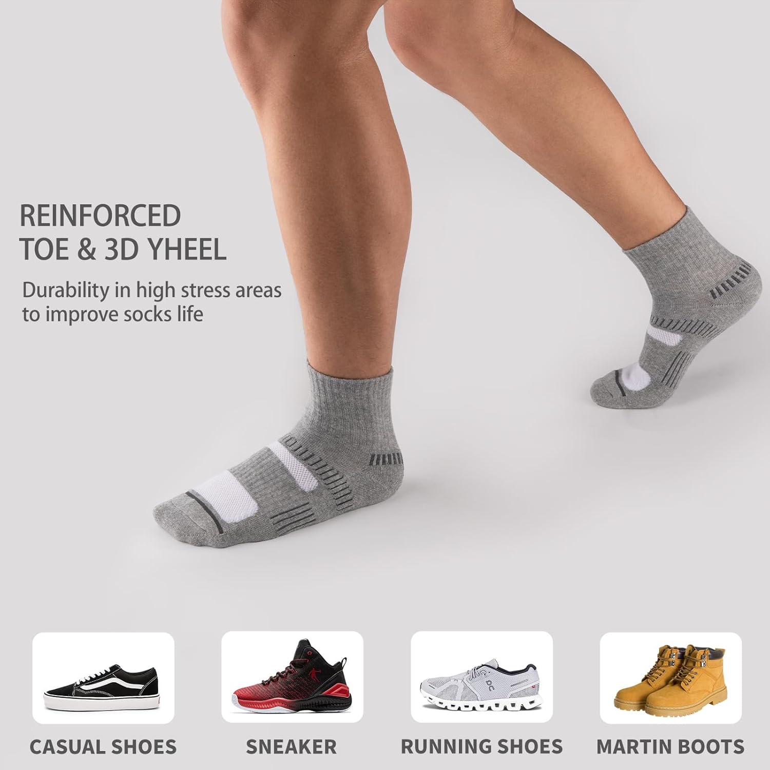 COOPLUS 8 Pairs Men's Athletic Ankle Socks Running Cushioned Cotton Quarter Sports Socks - Image 6