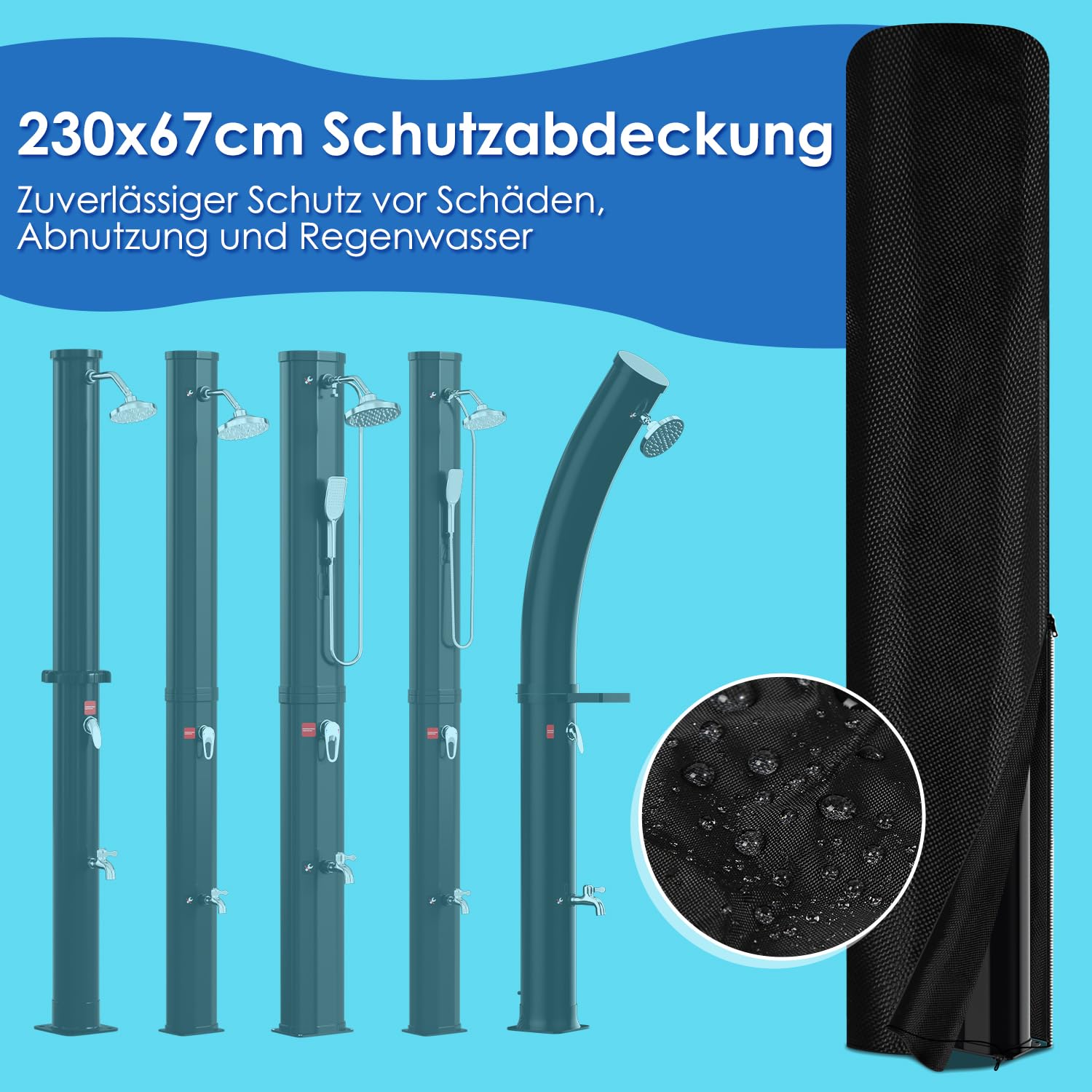 Eulenke Solardusche 35L Solar Gartendusche mit 360°Regenduschkopf, Wasserhahn und handbrause, Warmes Wasser Max. 60℃, ohne Stromanschluss, Pooldusche mit Schutzhaube-Ablassschraube, Schwarz