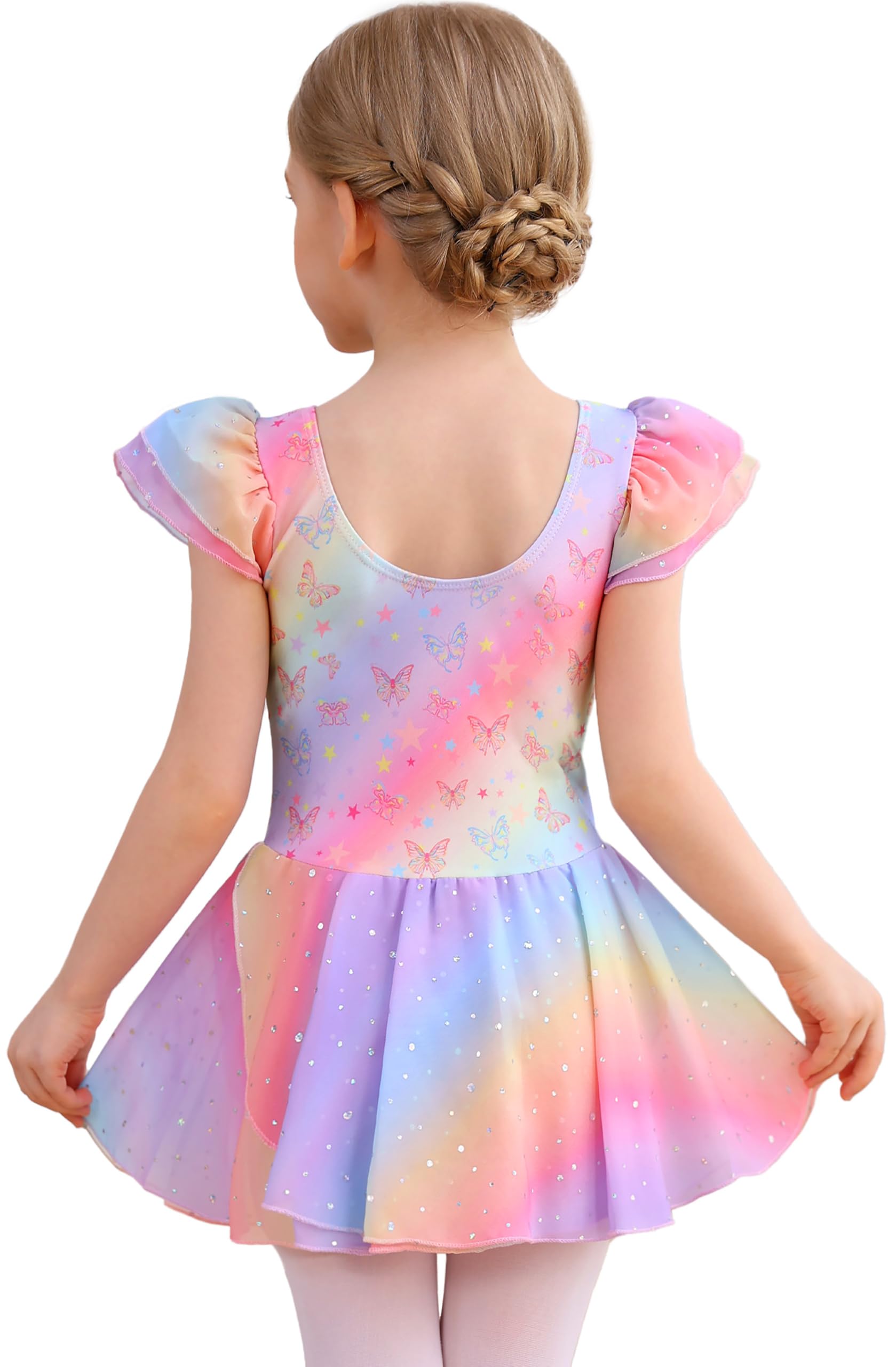 MdnMd Toddler Ballet Leotards for Girls Dance Leotards with Skirt Gymnastic Ballerina Outfit Dress Classic Short Sleeve
