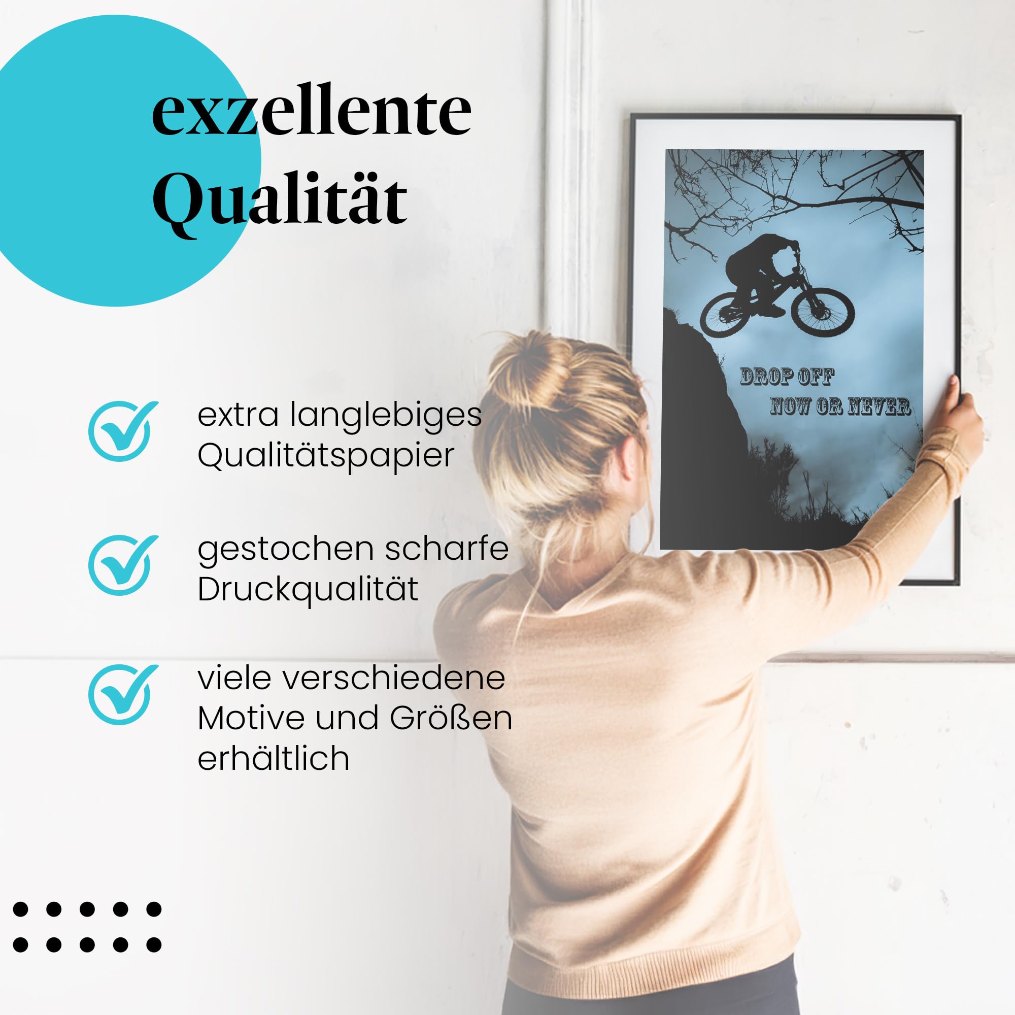 Poster Motivazionale Postereck 0071 - Biker Di Mountain Bike In Salto - "Now Or Never" - Stampa 30x20 Cm Per Arredamento Moderno