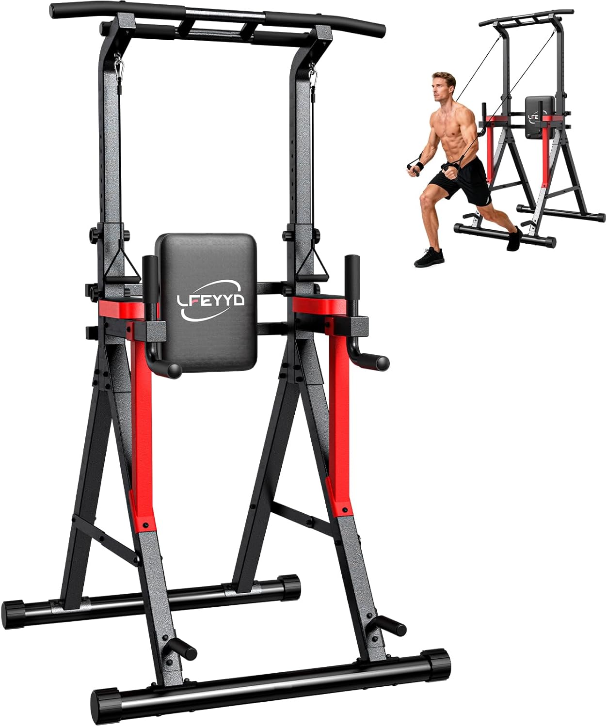 LFEYYD Power Tower Pull Up Bar Free Standing, 13-Level Adjustable Height Dip Station, 400LBS Home Gym Equipment