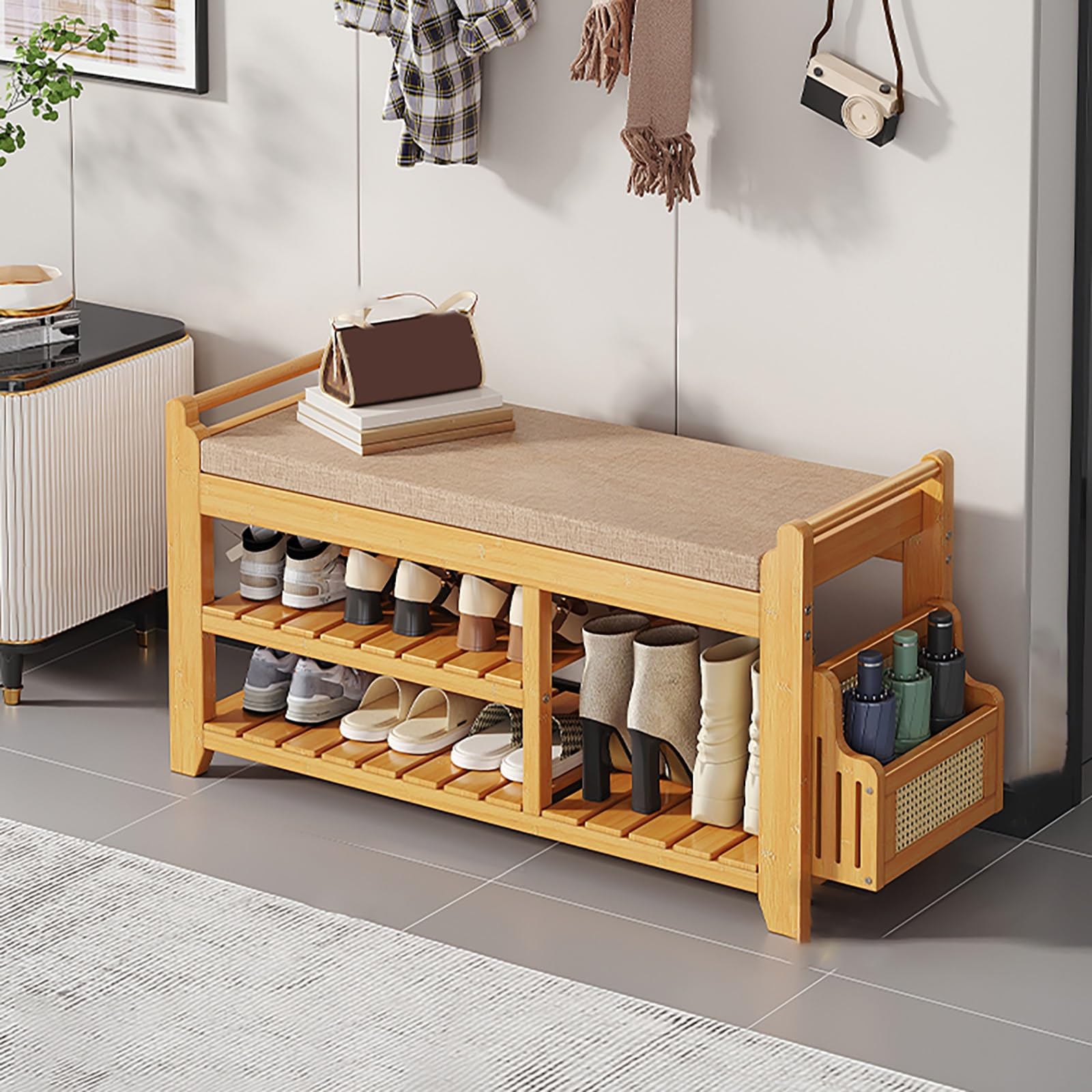 Banc à chaussures pour éliminer le désordre dans le salon et le garde-boue avec coussin