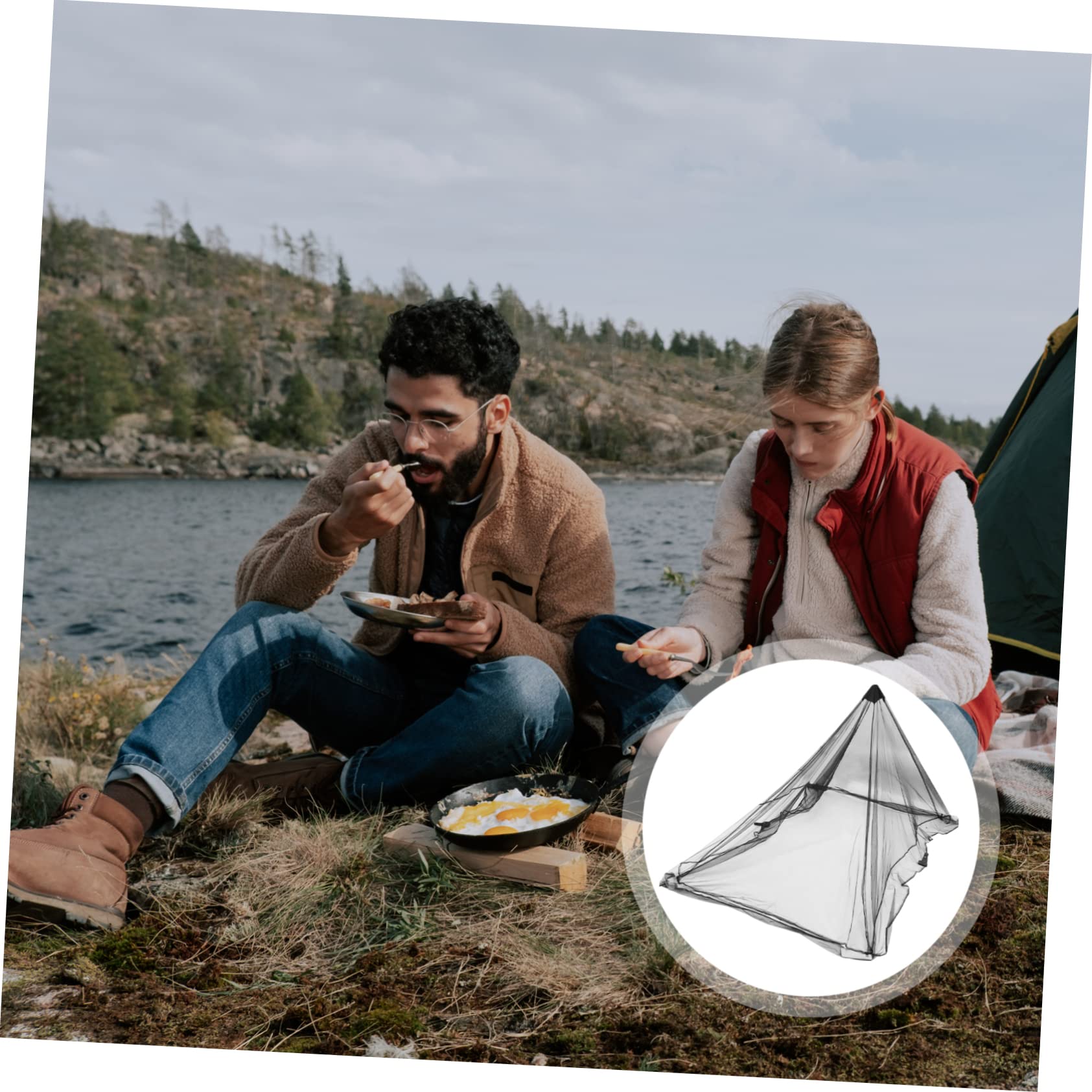 Yardwe Moustiquaire Tente De Camping Tente Belvédère Filet Anti-Mouche Ciel De Lit Bâche De Camping Canopée Camping en Voiture Lit De Tente Black Polyester