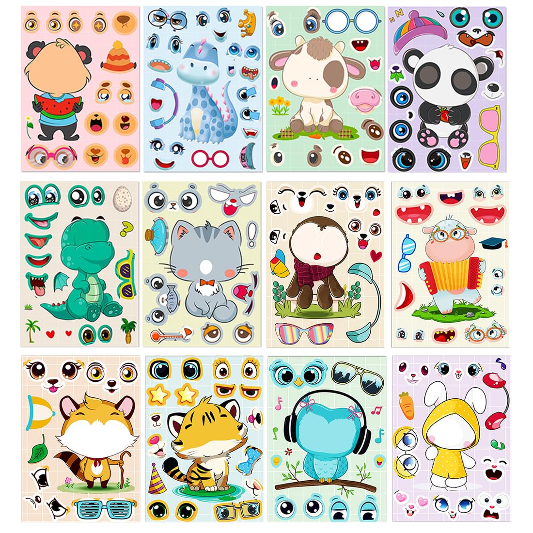 PBAHAUP Libros de Pegatinas Impermeables Reutilizables Juguetes para niños, Animales Pegatinas Infantiles Stickers Set Haz Tus propias Hojas de Adhesivos para Animales, cumpleaños Infantiles