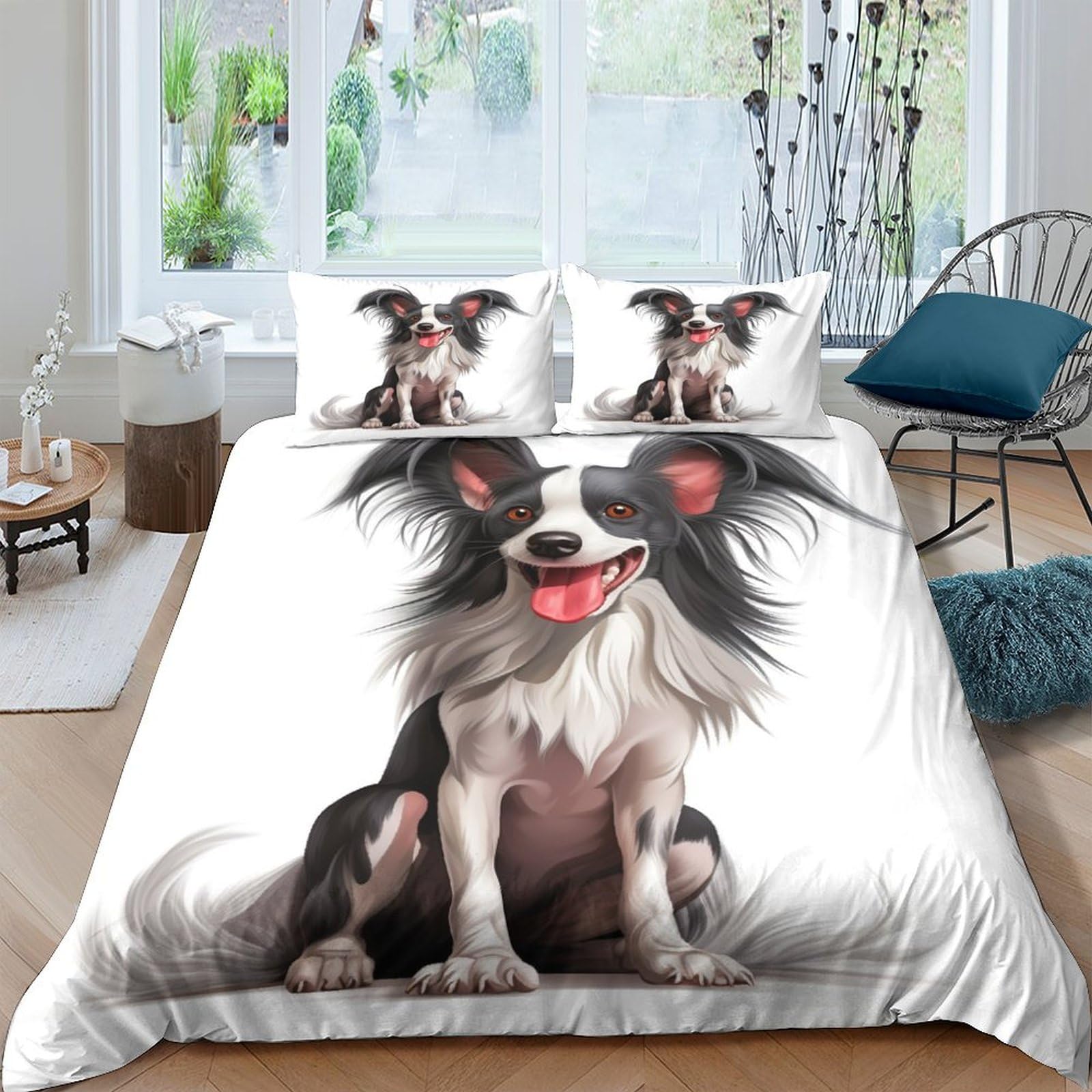 Parure de lit respirante 200x200 motif chien chinois fermeture éclair