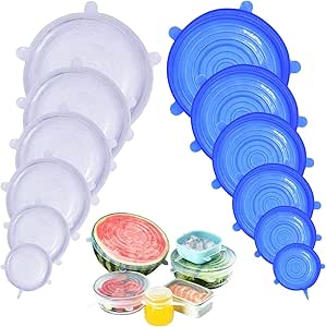 DigHealth Silicone Stretch Lids, 12 Pack of Silicone Food Covers, BPA and Expandable to Fit Various Shape of Containers, Dishes, Bowls, Safe in Dishwasher, Microwave and Freezer