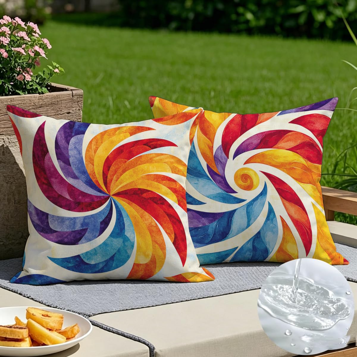 Housse de coussin lot de 2 impermeable 55x55 cm lin pour lit et chaise de jardin