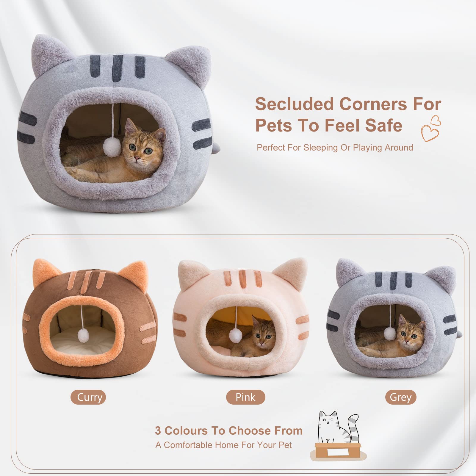 PETCUTE Cuccia per Gatti e Cani con Cuscino Rimovibile Lavabile, Fondo Antiscivolo, Morbida Nicchia per Conigli/Cuccioli