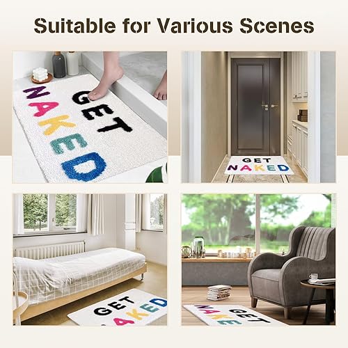Miniatura 7 de Alfombra de baño con diseño de Get Naked de 19.7 x 31.5 pulgadas, tapete de baño antideslizante, bonito tapete absorbente para bañera, suave y
