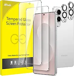 JETech Protetor de Tela para Samsung Galaxy S25 Edge com Protetor de Lente de Câmera, Filme de Vidro Temperado, Compatível com ID de Impressão Digital, HD Transparente, 2 Pacotes Cada