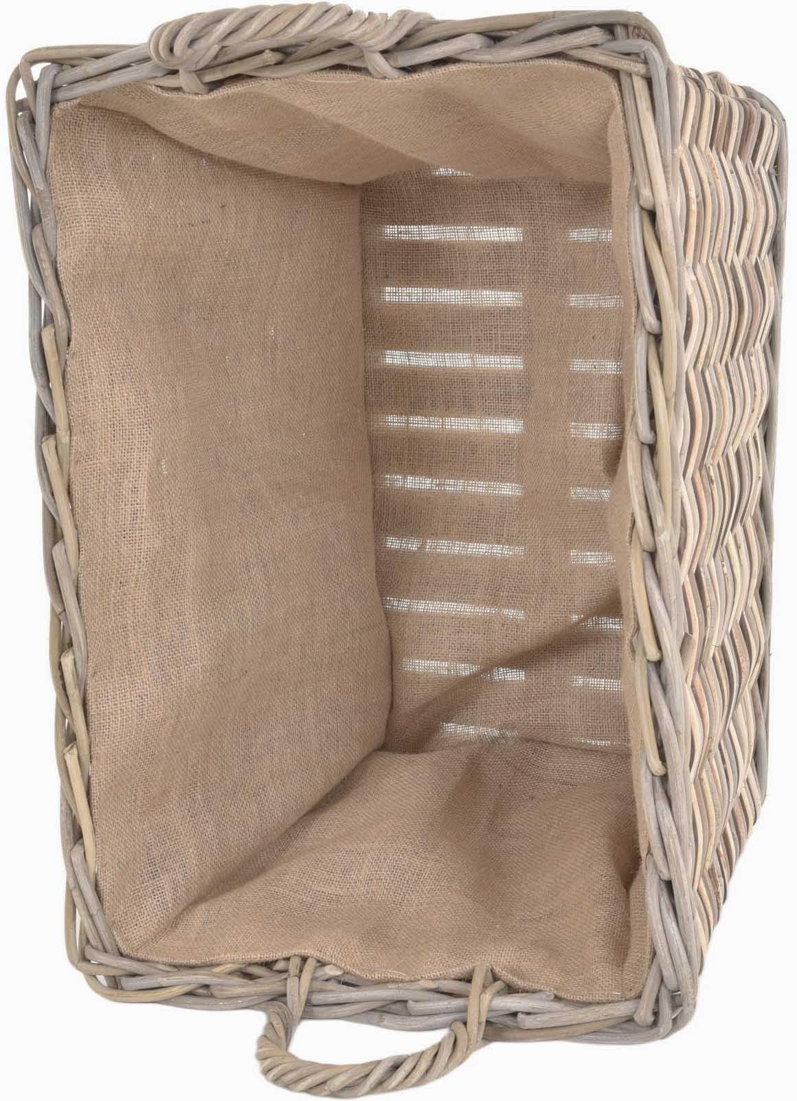 Stabiler Kaminholzkorb, Flechtkorb mit eingearbeitetem Jutestoff/Holzkorb aus unbehandeltem Natur-Rattan (Mix Natur)