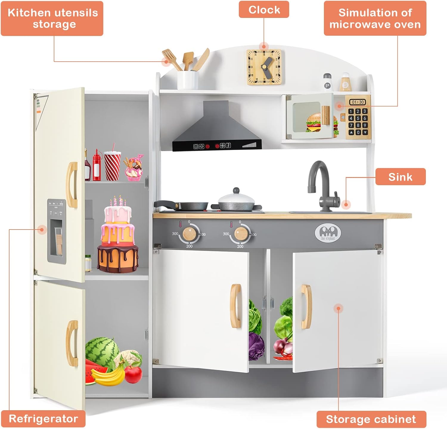 Buy JOYLDIAS Kid Play Kitchen, Pretend Wooden Toddler Kitchen Toy Set