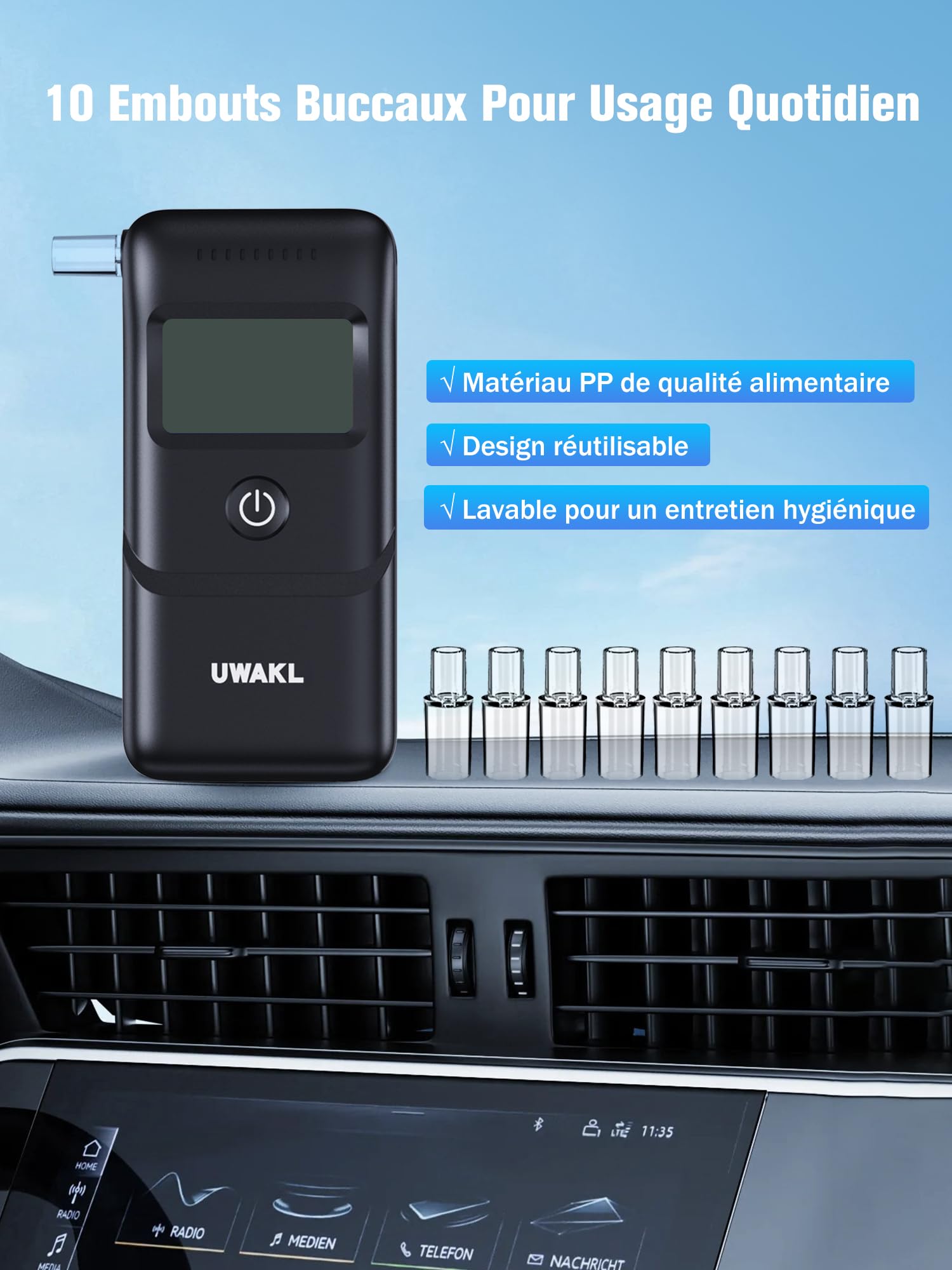 Ethylotest Electronique Homologué Alcootest Professionnel: Éthylomètre Haute Précision avec Affichage Numérique LCD - Portable Testeur d'alcool ave 10 Embouchures - Alcotest Usage Maison Voiture Fêtes