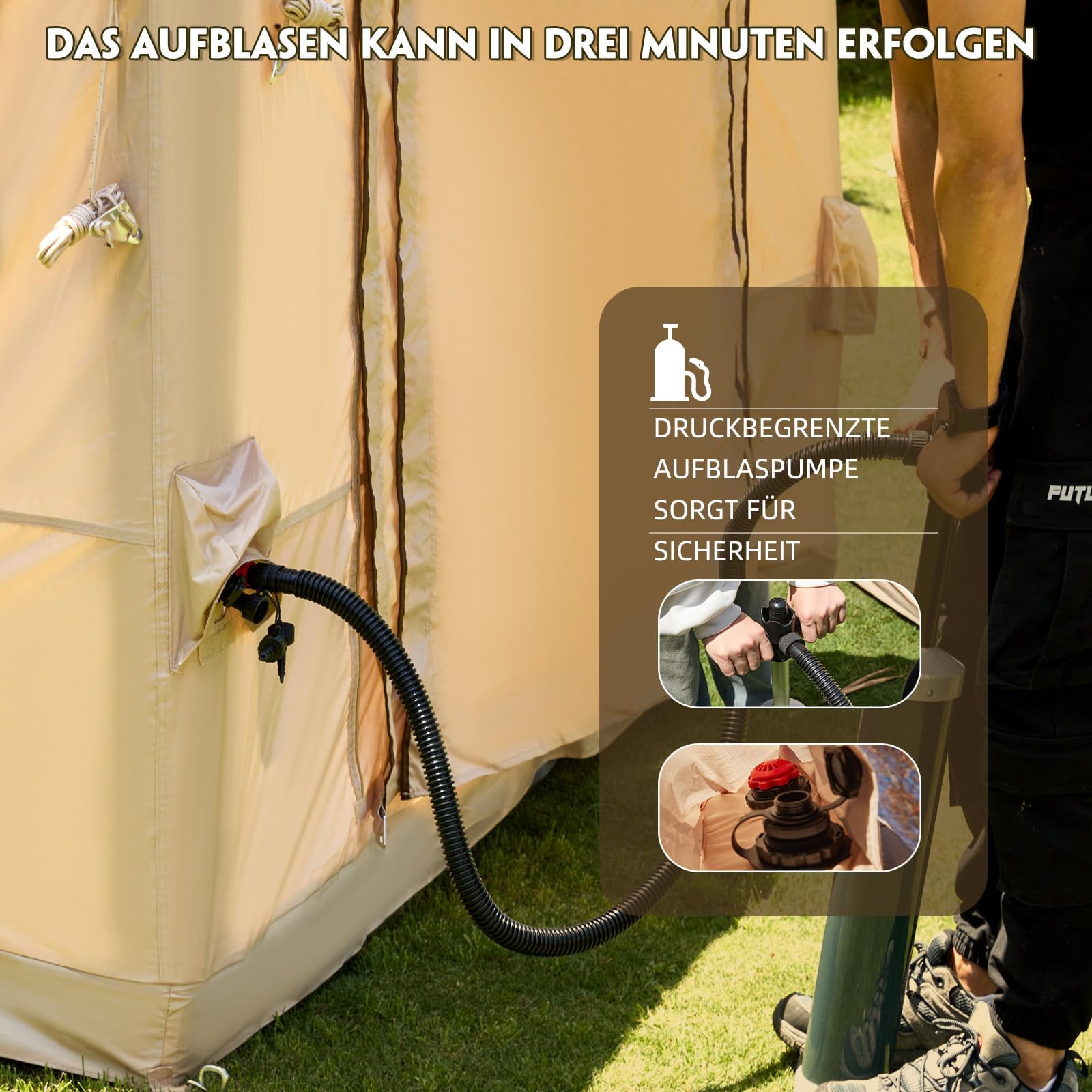 Aufblasbares Zelt mit Überdachung für 2-4 Personen,260 x 220 x 180 cm | wasserdichtes 210D Oxford-Gewebe, Familienzelt Camping Zelt mit Luftpumpe