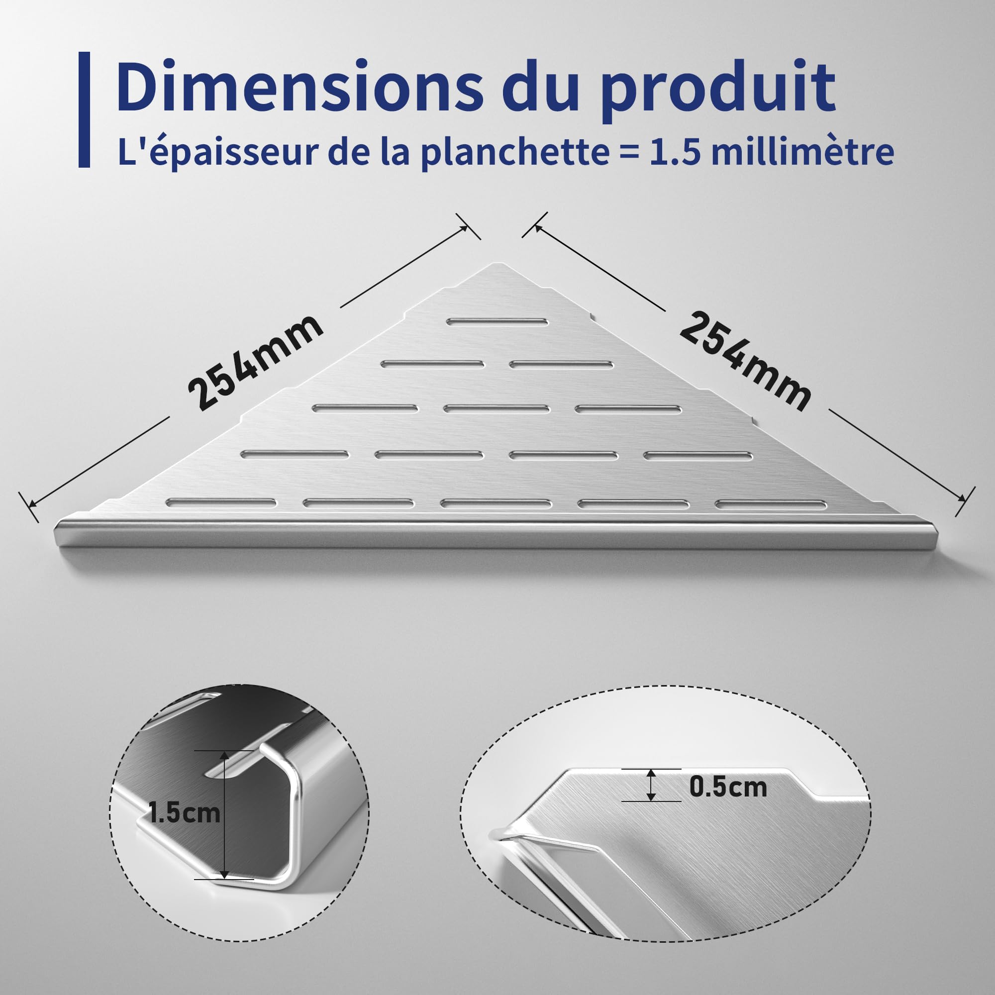 Lot de 2 étagères d'angle de douche en acier inoxydable 304 pour murs carrelés, encastrables, pour rénovation de salle de bain (brossé, 254 mm, 2 unités)