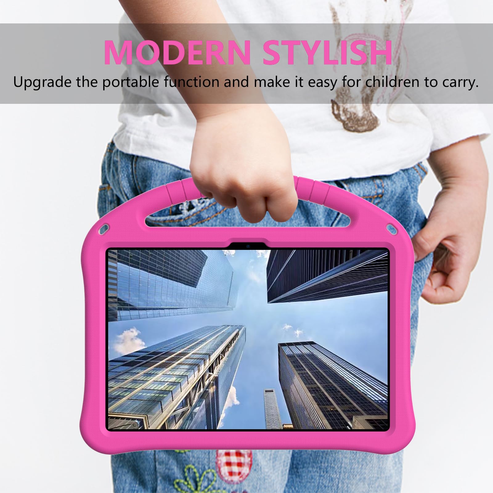 Compatibile con Doogee U11 2025, custodia protettiva leggera compatibile con tablet Doogee U11 per bambini, custodia protettiva con supporto con tracolla (rosso rosa)