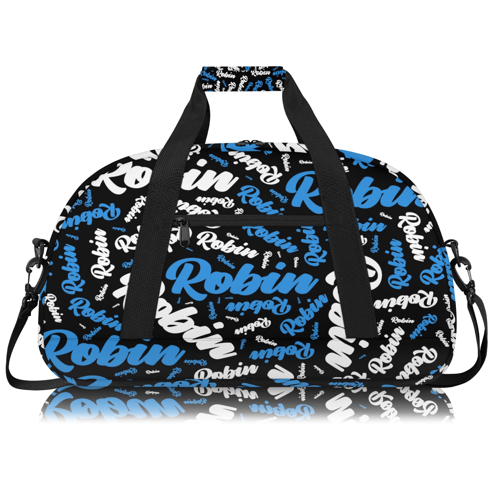 Personalized Sport-Gym-Swimming-Bag for Kids Custom Duffel Travel Bag for Boy Girl Dance Gymnastics Bag Overnight Weekend Bag Blue White Black