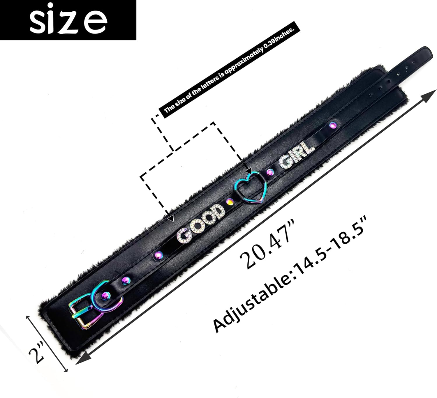 paloli Furry Heart O-Ring Choker for Women, Adjustable Gothic Punk Plush Leather Necklace - Image 6