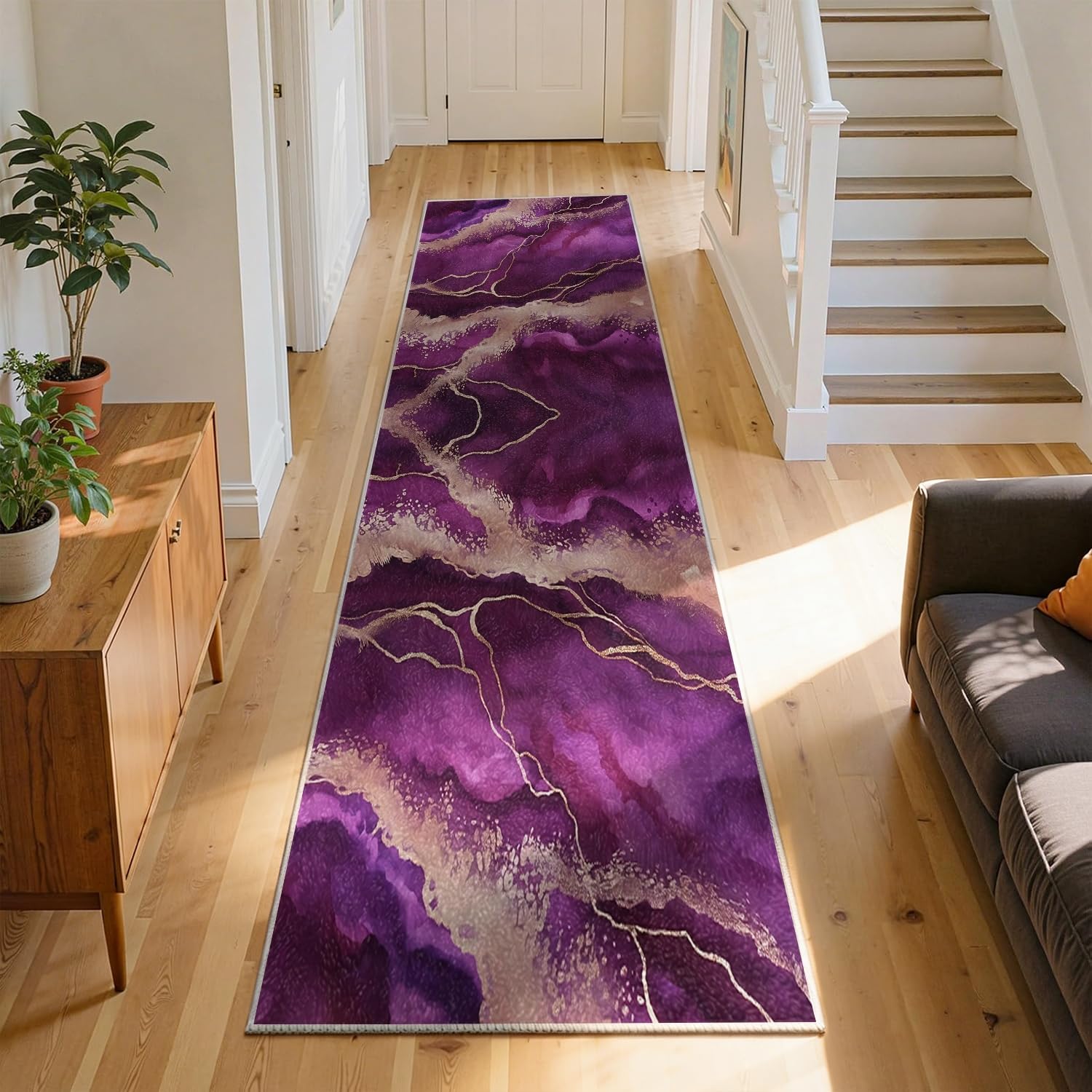 RICAUOU Purple Marble Runner Rug, 120x170cm Modern Abstract Geometric Bedside Rug for Girls' Bedrooms, Beautiful, Stylish and Artistic Decorative Rugs for Entryways, Hallways, and Foyers Kitchen