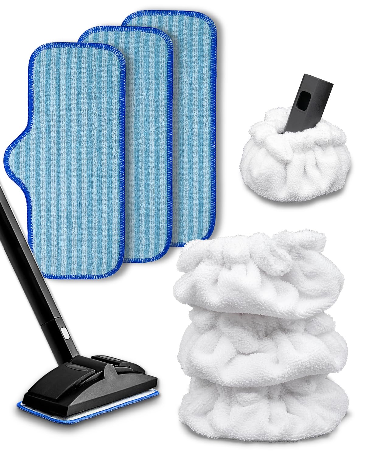 RunnoClean - Accesorios de limpieza a vapor compatibles con limpiador a vapor Dupray, capó triangular de microfibra para limpiador de vapor limpio y almohadillas de microfibra, 3 + 3 almohadillas