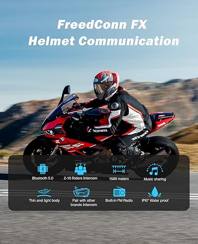 Miniatura 2 de FreedConn Auriculares Bluetooth para motocicleta, FX 2-10, intercomunicador de 4,921.3 ft, sistema de comunicación de motocicleta, intercomunicador