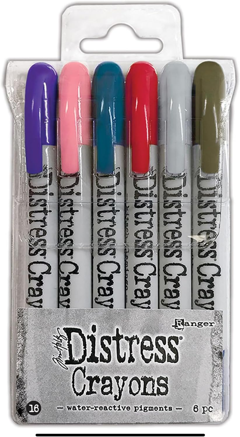 Ranger Ink - Tim Holtz - Distress Crayons - Set 16 Villainous Potion, Saltwater Taffy, Uncharted Mariner, Lumberjack Plaid, Lost Shadow, and Scorched Timber - tdbk84792