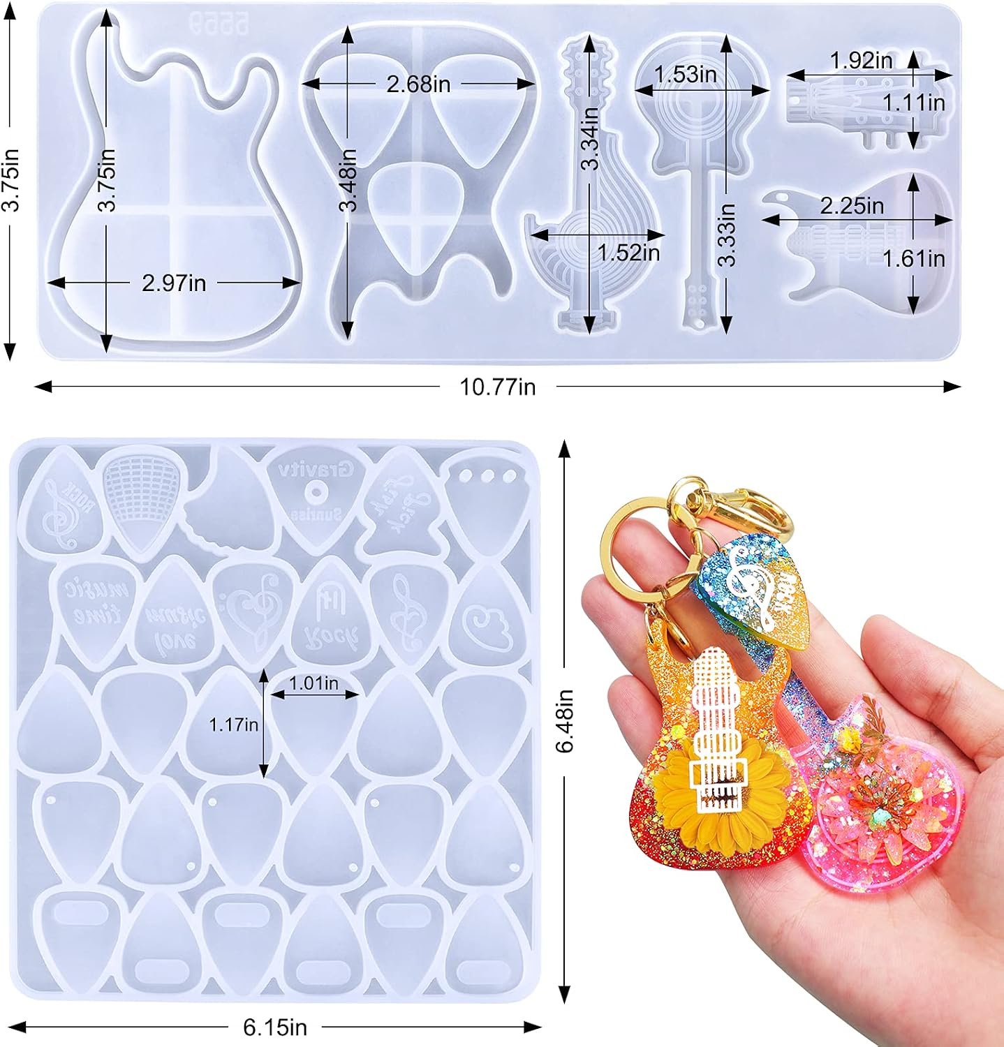 Juome Resin Mold for Guitar Pick, Guitar Triangle Plectrum Resin Molds Silicone, Guitar Pick Holder Epoxy Molds for Resin Casting, Resin Keychain Molds for Musical Accessories