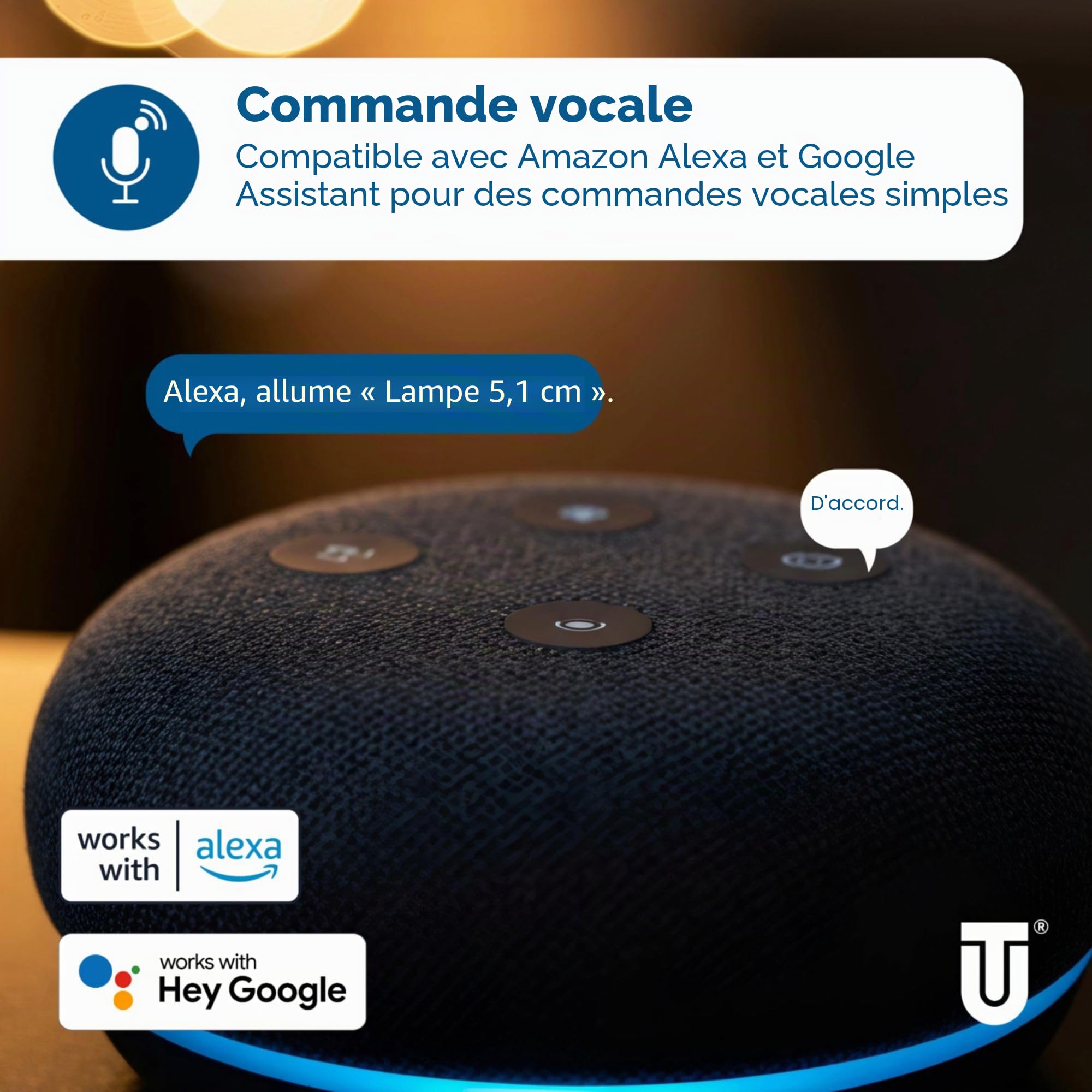 UNITEC 30798 Multiprise Wi-Fi 4 x 2 | Prise intelligente Wi-Fi avec minuterie | Mesure des coûts d'énergie | Commande vocale et application | Avec 2 sorties USB
