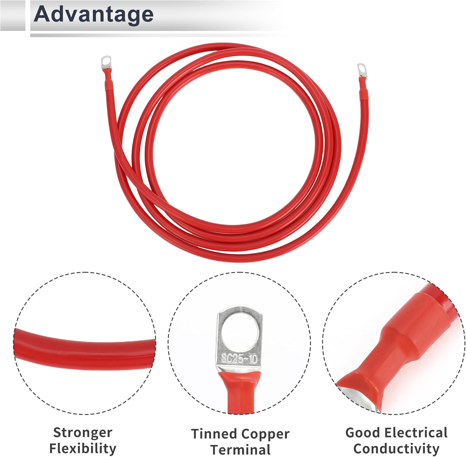 1 Pc Universal Battery Inverter Cable 3/8" Lug 9FT Battery Cable 4 AWG Gauge Red Tinned Copper