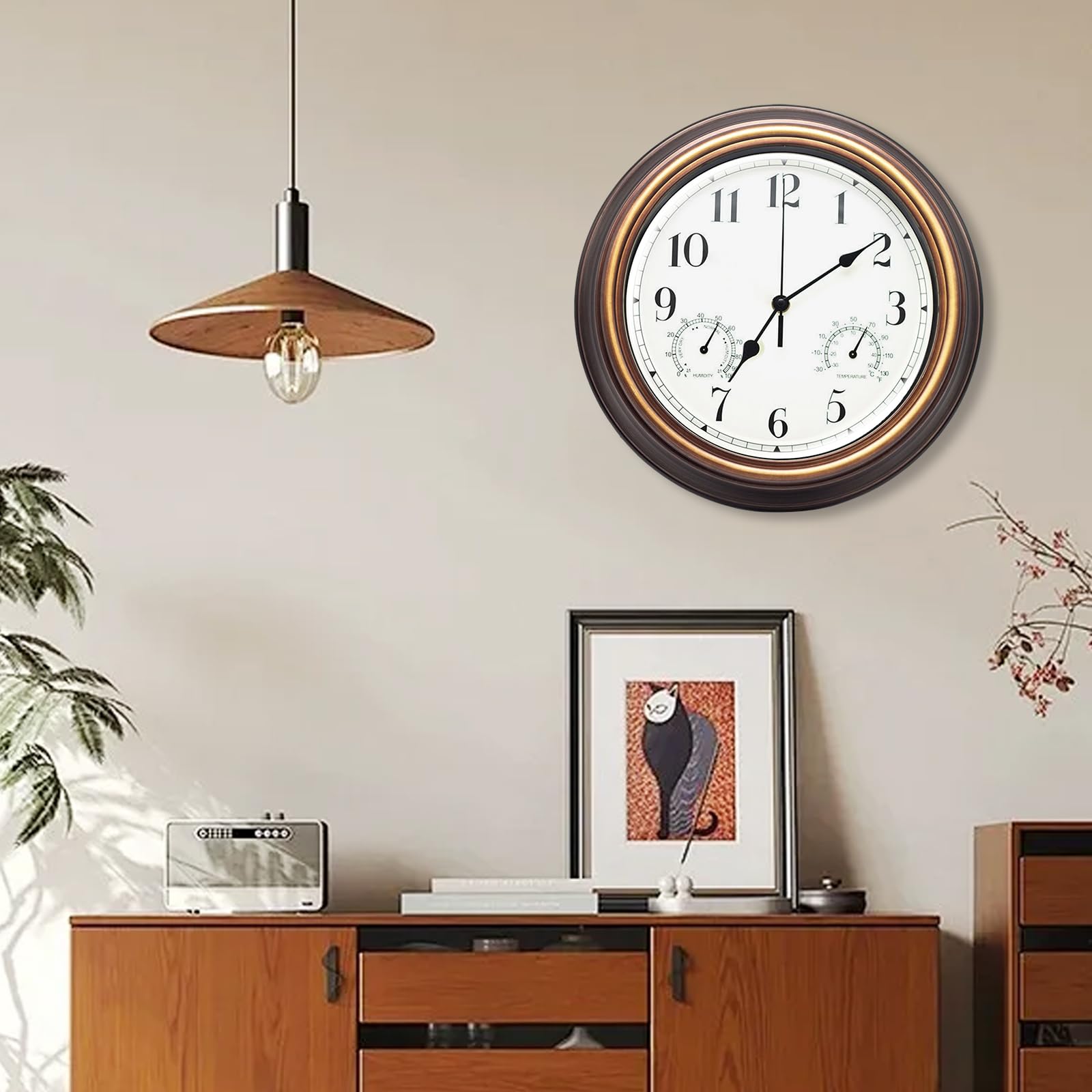 Gartenuhr Wetterfest, Außenuhren Wasserdicht, Wasserdichte Wanduhr, Außenuhren Wetterfest Mit Thermometer Und Hygrometer, Wanduhr für Drinnen Und Draußen für Küche Wohnzimmer Badezimmer (12 Zoll)