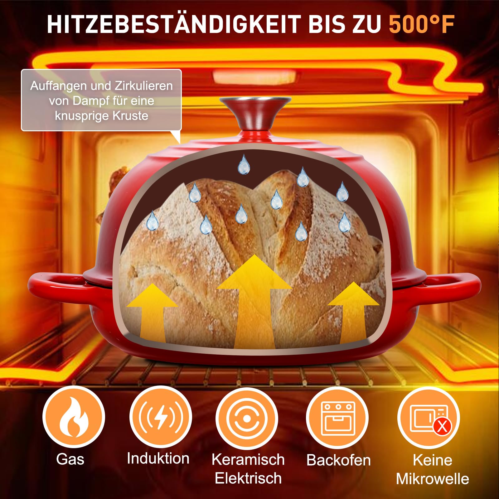 Gusseisen Topf Emaille Brot backen 4,7L Dutch Oven für Sauerteig Brot