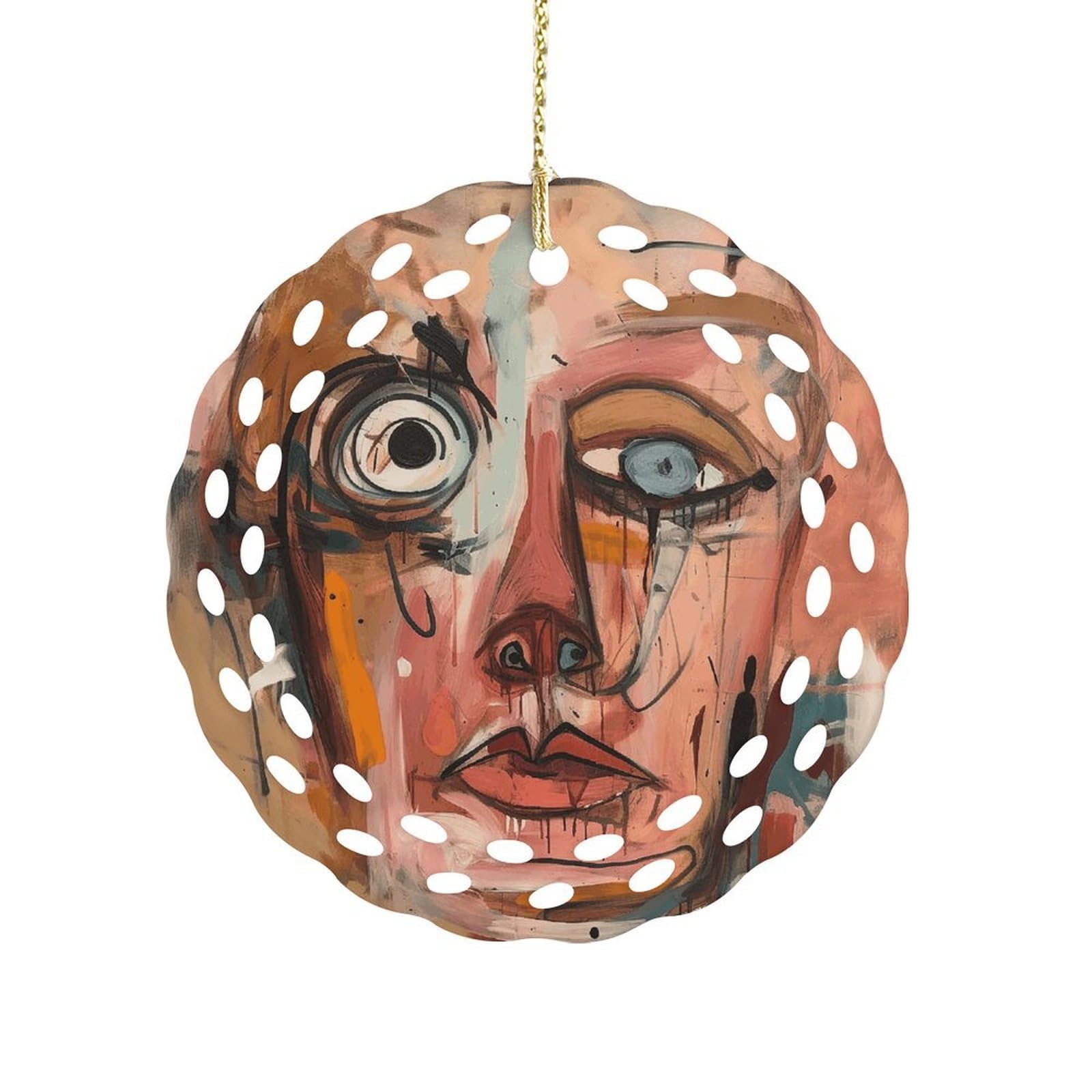 Fodpand Women's Style Face With Eyes Ceramic Ornament For Home Decor 3.2" Round Tree Decoration Christmas Ornaments For Men Double-Sided Design