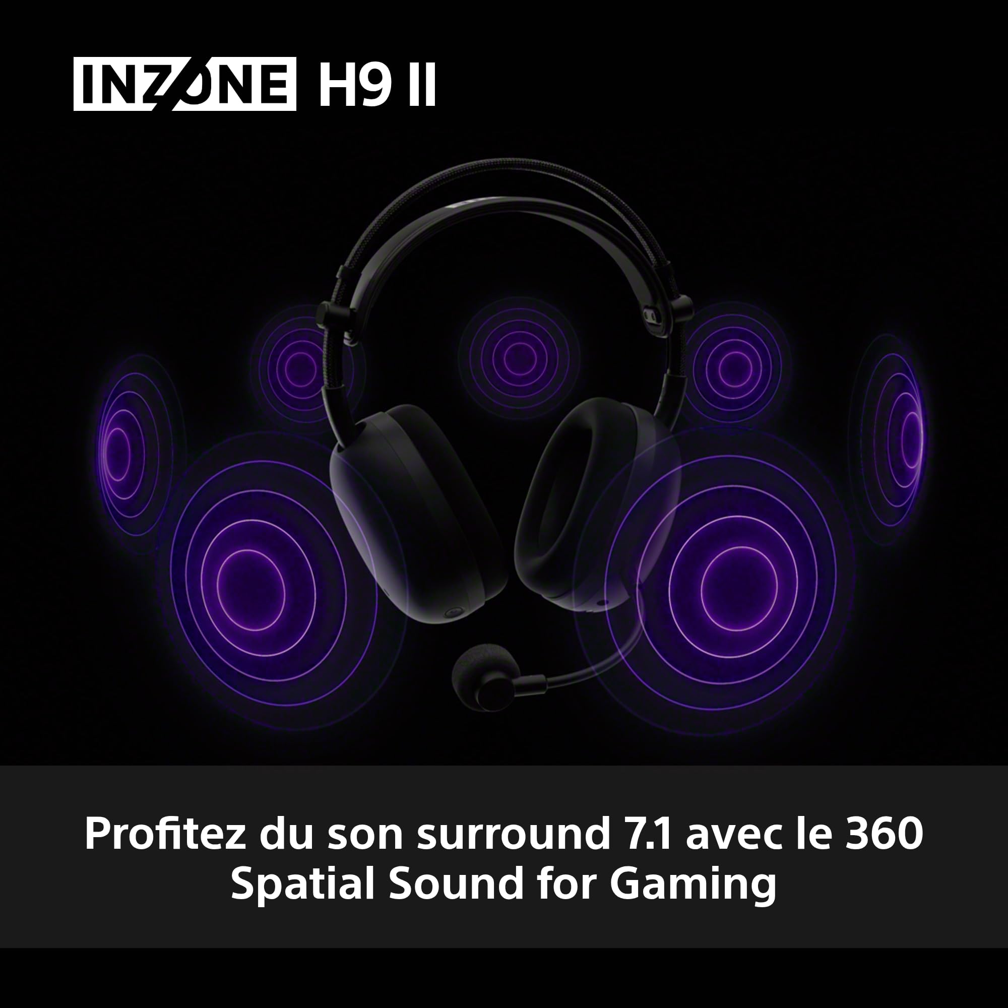 Sony INZONE H9 II- Casque Gaming PC sans Fil à réduction de Bruit Sony, léger, Micro cardioïde IA détachable, 2,4 GHz et Bluetooth, Housse Souple, pour PC, PS5, Switch et Mobile, Blanc