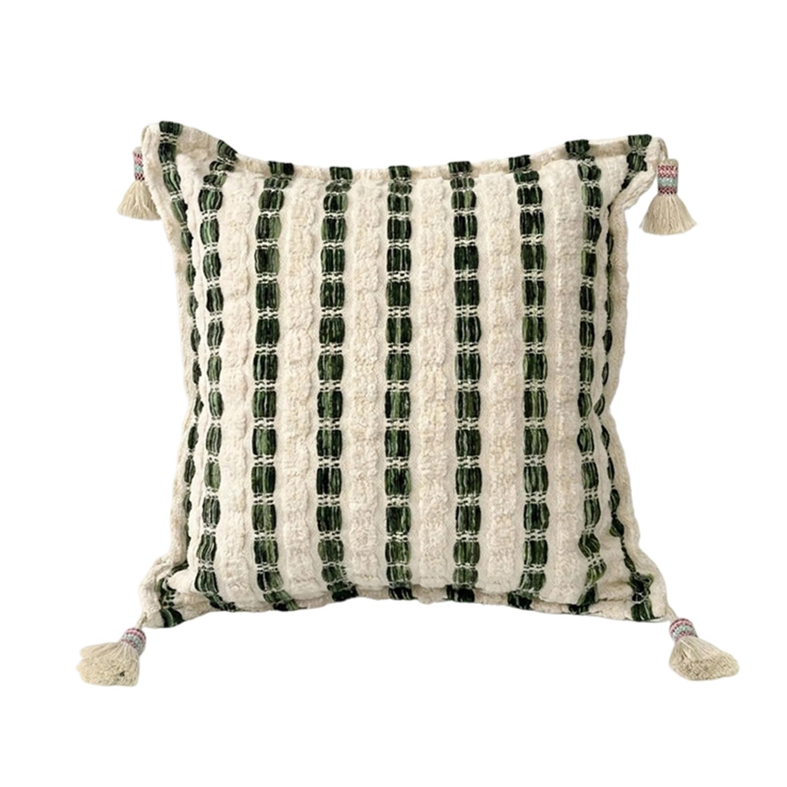 Elnwnnkc Retro Stripe Textured Decorative Pillow Weave Fabric Tassels Throw Cushion Home Accent with Insert 45Cm Square Shape Soft Weave Fabric Pillow