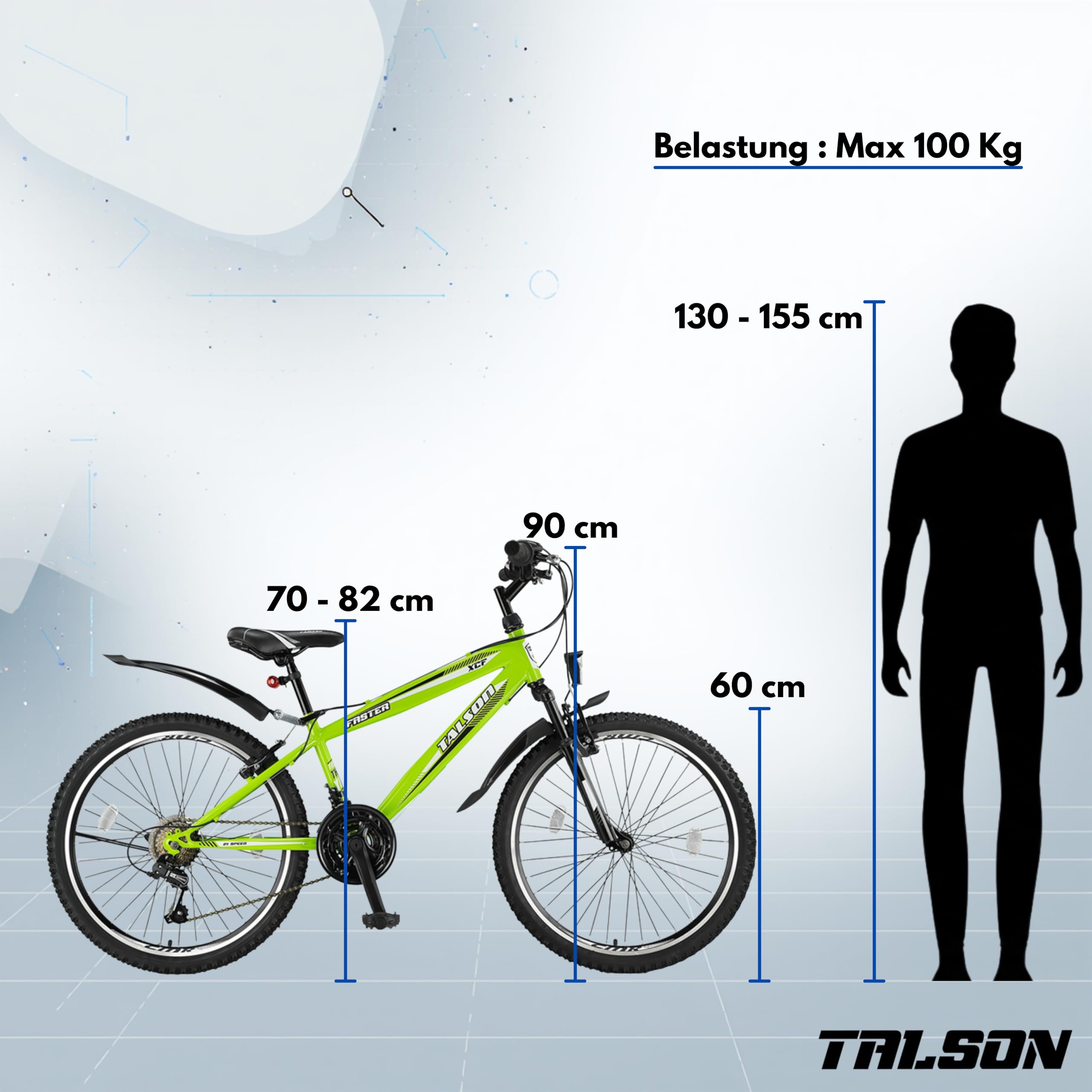 Talson 24 Zoll Mountainbike Fahrrad mit Gabelfederung & Beleuchtung 21-Gang Shimano FSTR Grün