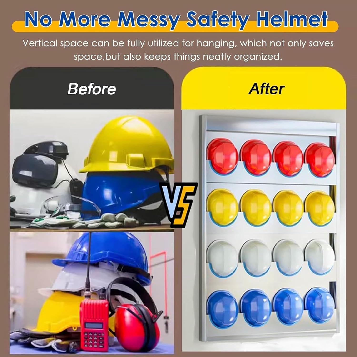 Hard Hat Placement Hanging Rack, Construction Site/Office/Workshop/Conference Room Organizer Stand, Wall-mounted Helmet Storage Rack, 4 5 6 8 Grids