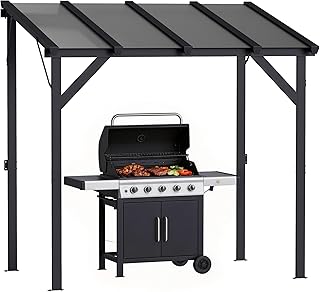 Outsunny Grillüberdachung, Gartenlaube 244 x 150 x 244 cm mit Polycarbonatdach und Aluminiumrahmen, Grillüberdachung für Terrasse, Garten, Hof, dunkelgrau
