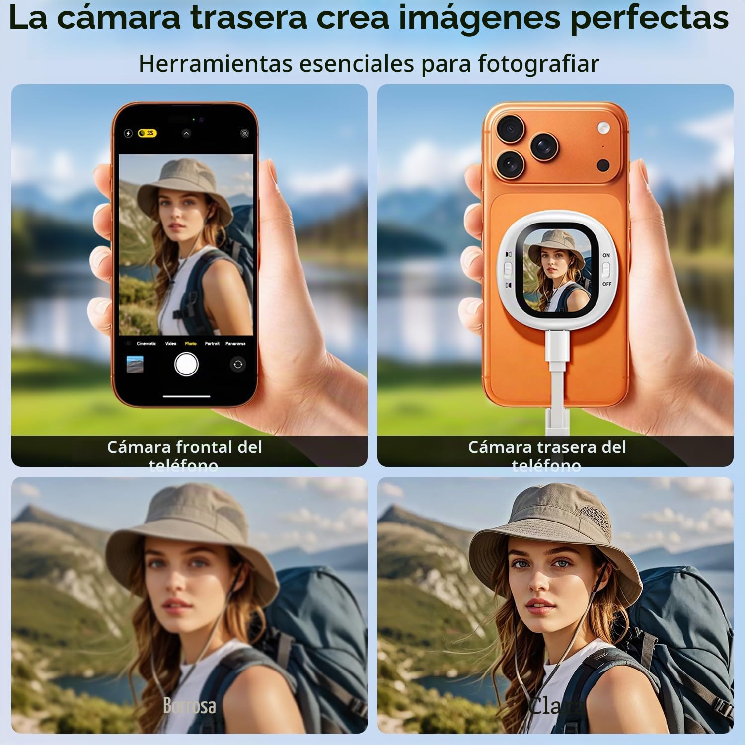 yAyusi Mini Monitor Magnético para Selfies y Vlogs para iPhone con Control Remoto, Cámara Trasera Portátil Compacta para iPhone con Duplicación Pantalla, Pantalla AMOLED HD para TikTok (Solo para iOS)