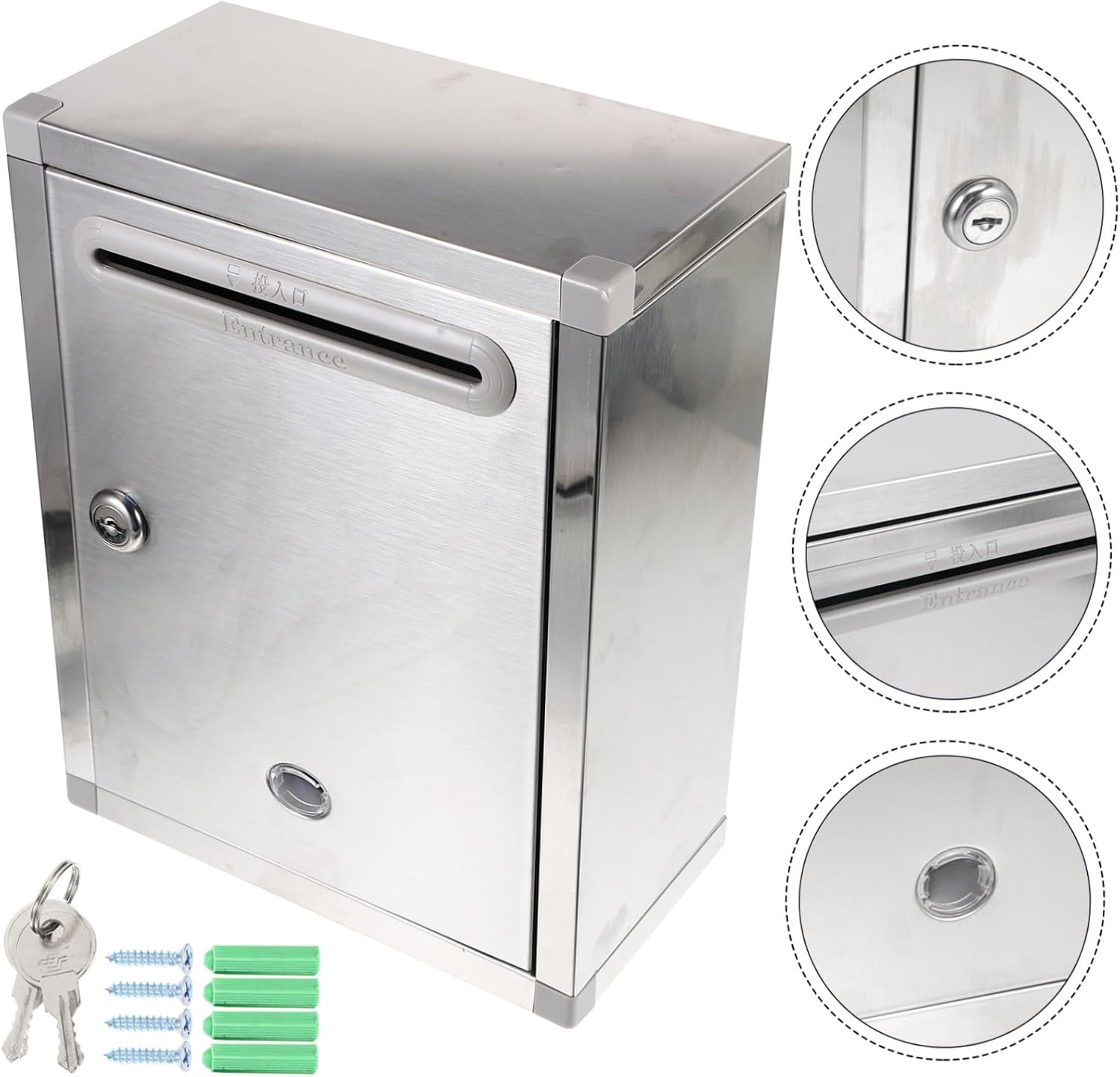 Stainless Steel Mailbox White Outdoor Wall Mount Letter Box Proof Mailbox