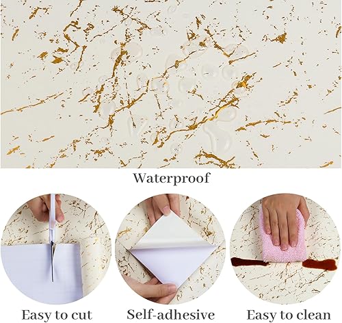 Miniatura 8 de VaryPaper Papel de contacto para encimera de mármol blanco mate y dorado, de 15.7 x 78.7 pulgadas, impermeable, para despegar y pegar, para cocina,