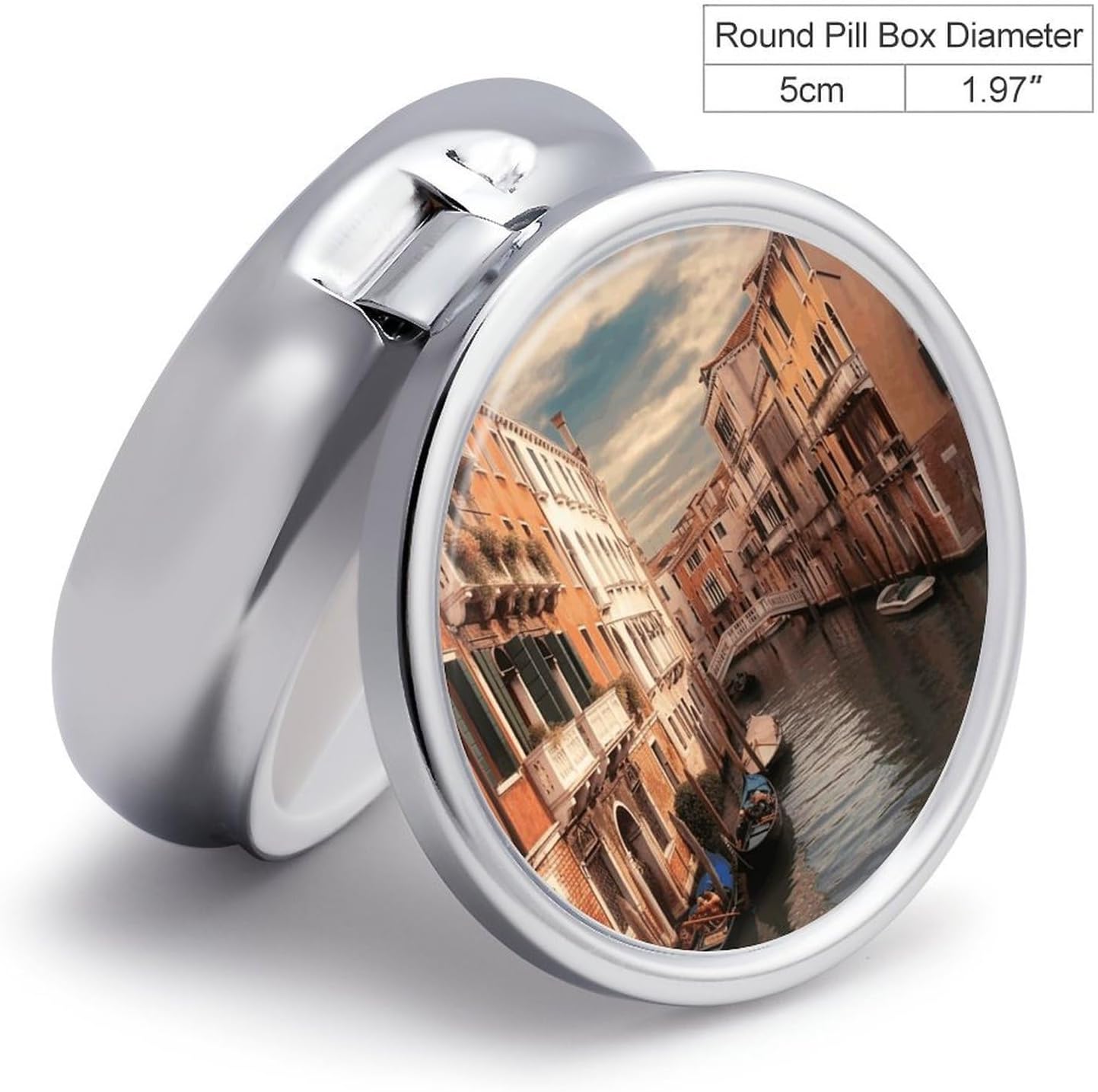 Venice Canal Round Pill Box with 3 Compartments & Mirror image 2